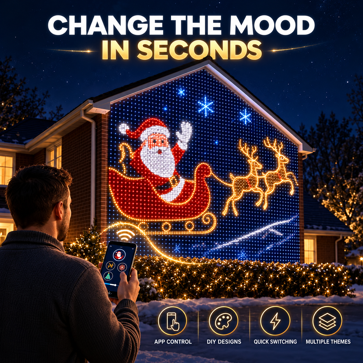 🎄✨Christmas LED House Net & Smart Outdoor Wall Curtain Light
