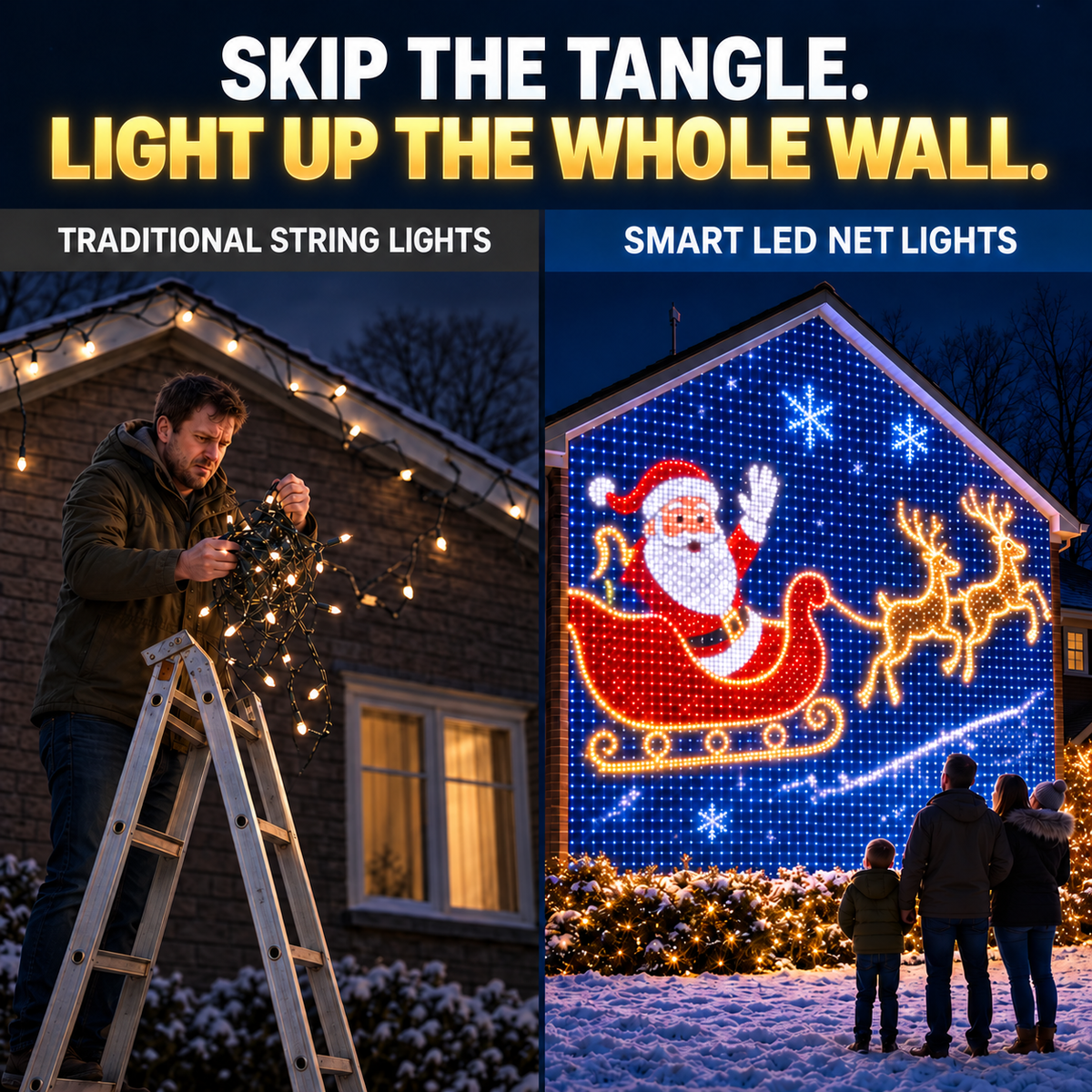 🎄✨Christmas LED House Net & Smart Outdoor Wall Curtain Light