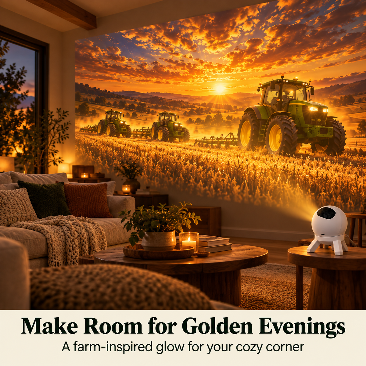 🚜 Kids Tractor & Countryside Harvest Sunset Night Light Projector with Remote Control 🌾