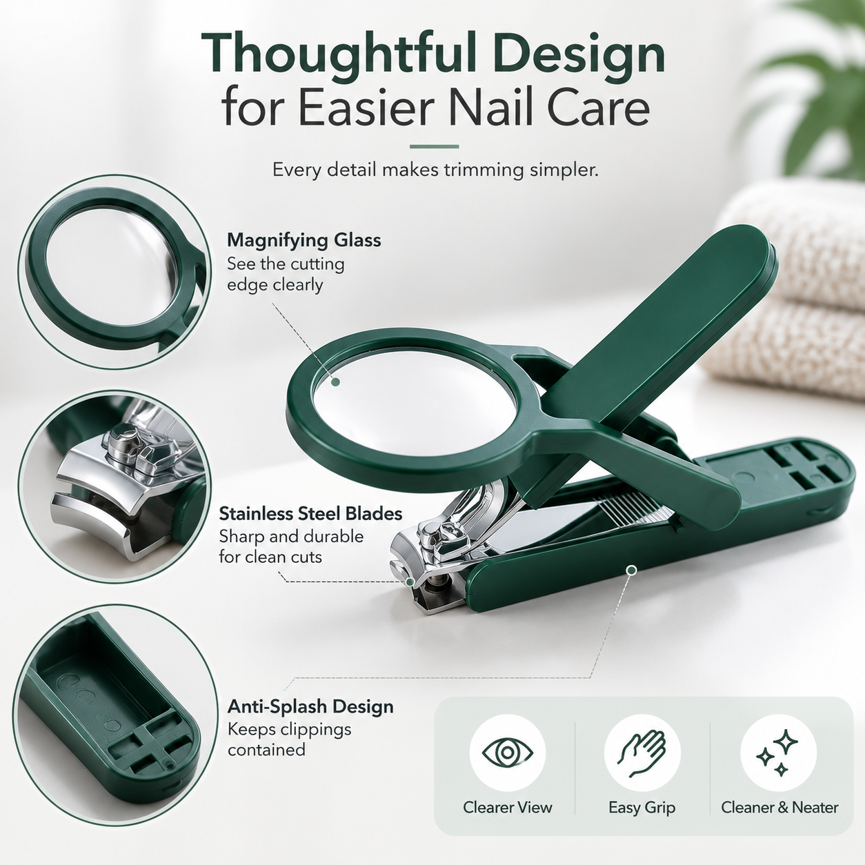 🔥 49% OFF Wide-Grip Nail Clipper with Magnifying View ✋ Less Guessing, Less Mess