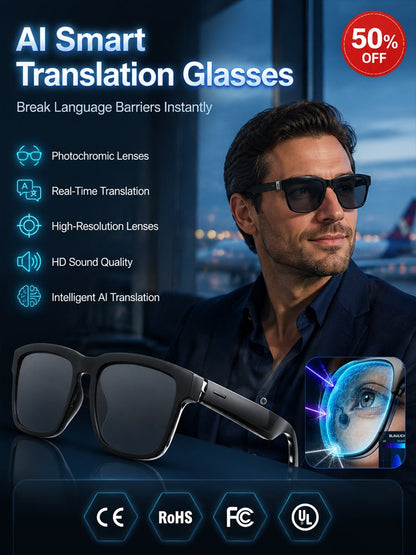 AI Smart Bluetooth Glasses – Translation, Music & Blue-Light Protection