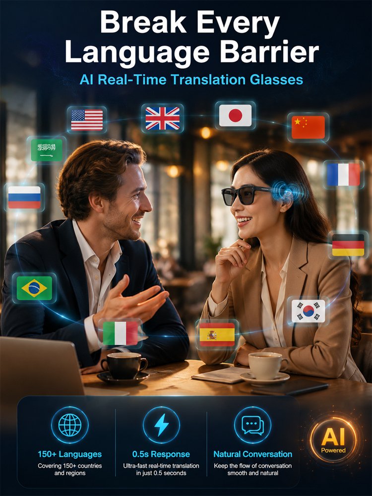 AI Smart Bluetooth Glasses – Translation, Music & Blue-Light Protection