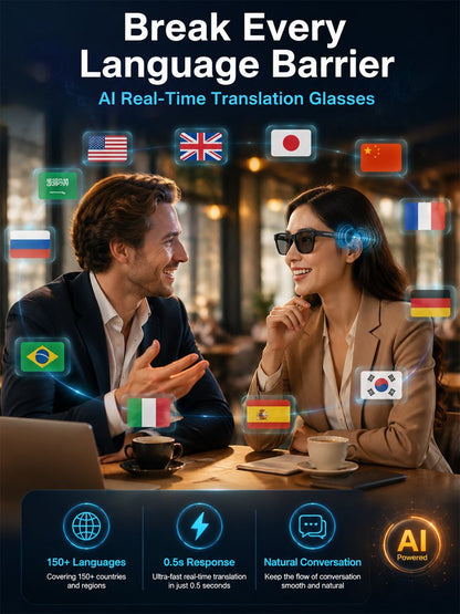 AI Smart Bluetooth Glasses – Translation, Music & Blue-Light Protection