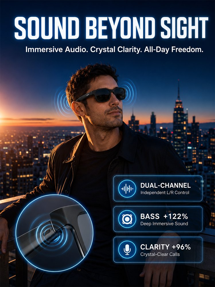 AI Smart Bluetooth Glasses – Translation, Music & Blue-Light Protection