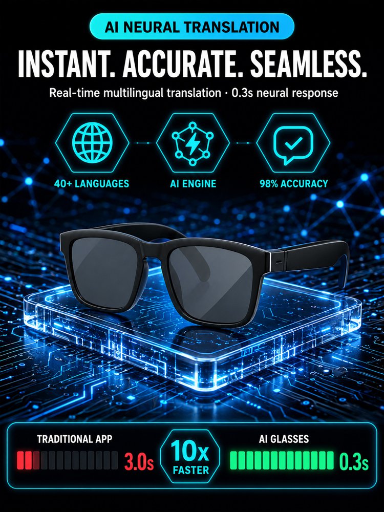 AI Smart Bluetooth Glasses – Translation, Music & Blue-Light Protection