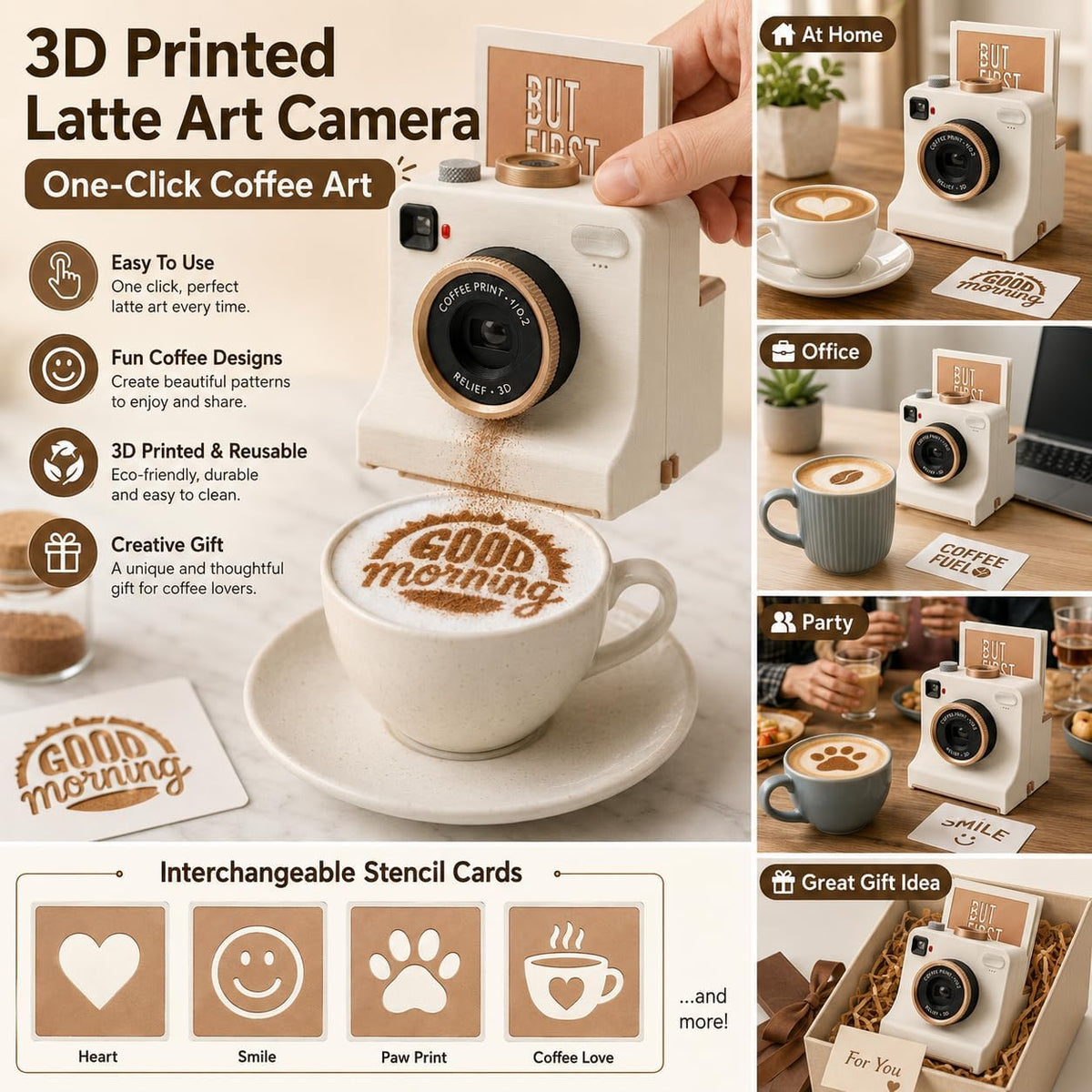 ☕ 3D Printed Latte Art Camera – Create Café-Style Designs at Home