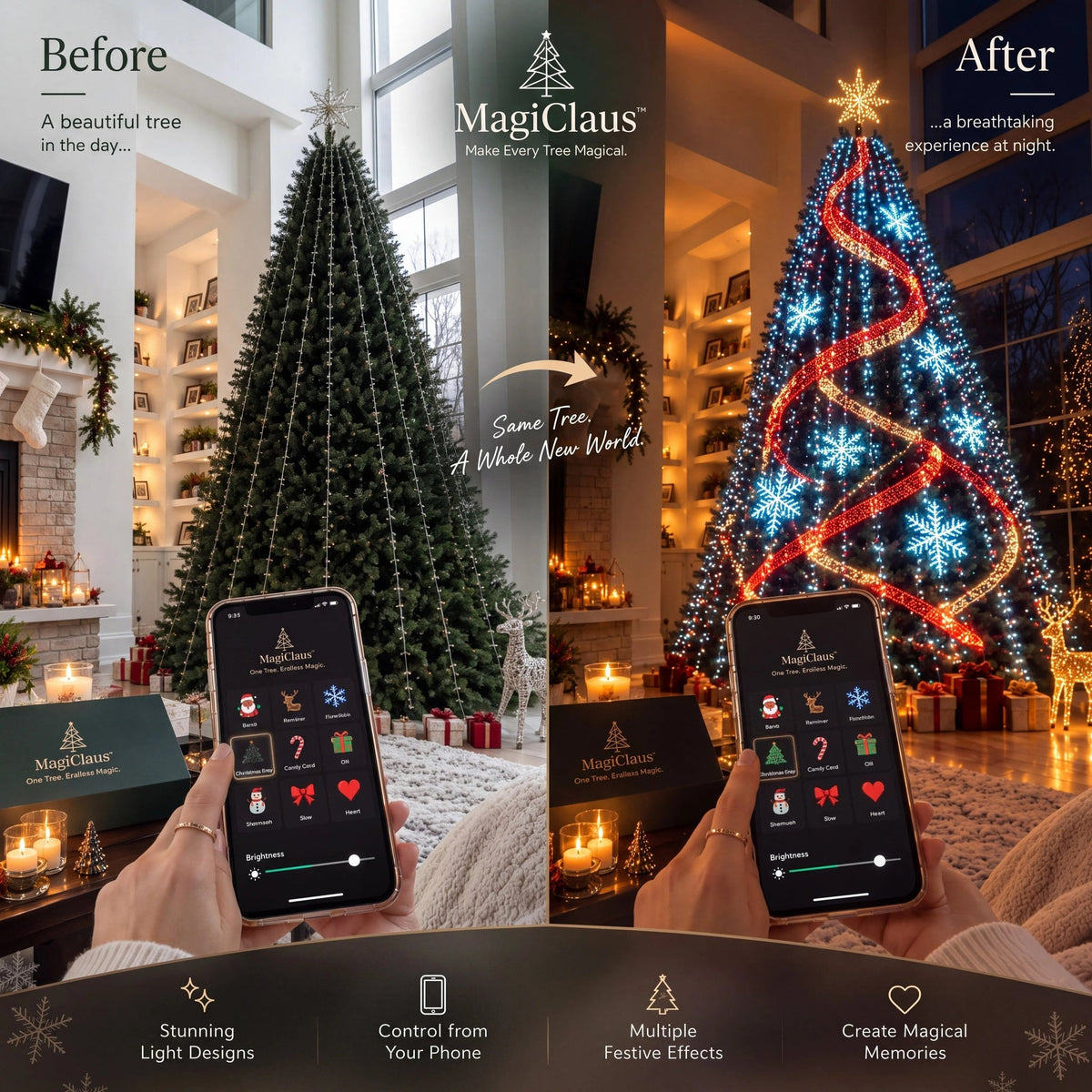 🎄 MagiClaus™ Animated Christmas Tree Lights – App-Controlled LED Display
