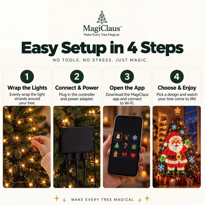 🎄 MagiClaus™ Animated Christmas Tree Lights – App-Controlled LED Display