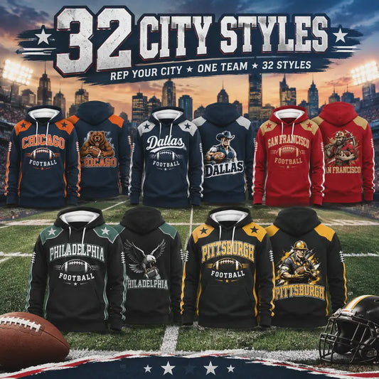 🏈Hot Sale 50% OFF-32 City Styles Vintage Football Hoodie – Classic American Sports Collection