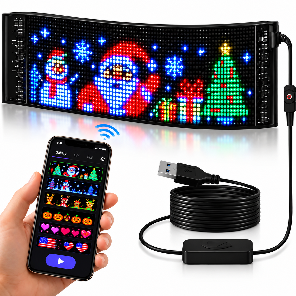 🎄 Animated Christmas LED Rear Window Panel – App Controlled Car Display