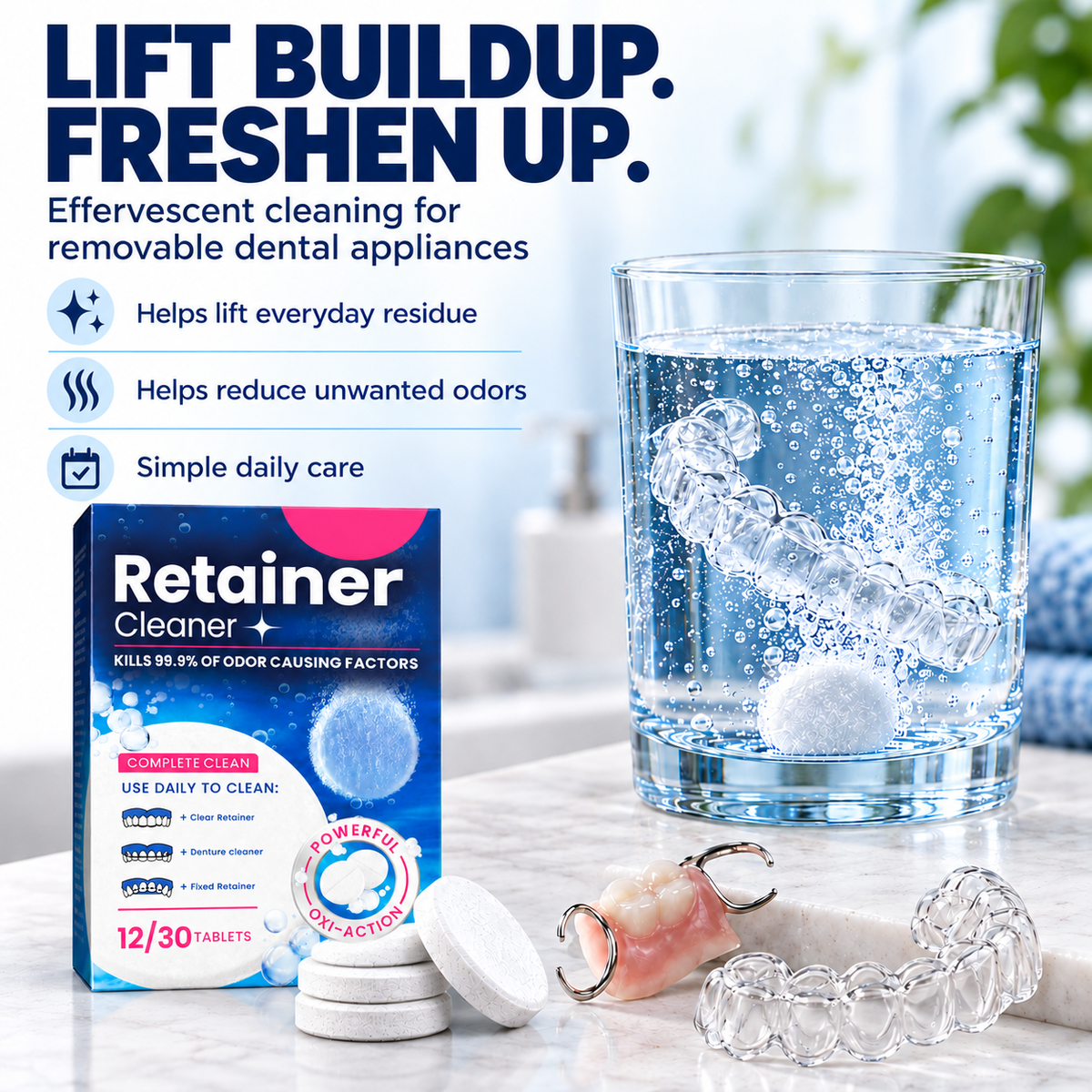 🦷✨ Effervescent Denture Cleaning Tablets – Deep Clean, Fresh Feel & Effortless Daily Care