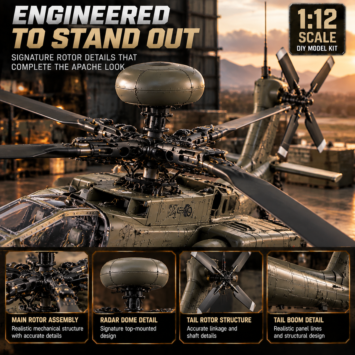 🔥🔥LAST DAY 49% OFF🚁Apache Attack Helicopter Model Kit – Build Your Own Military Aviation Legend