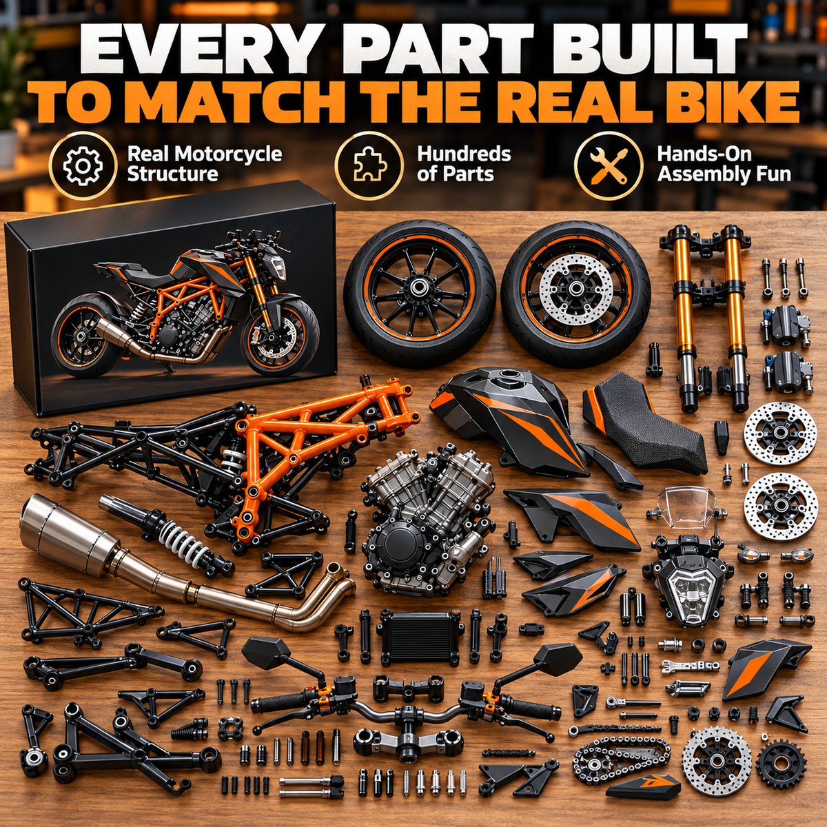 🏍️ 1:6 Scale Fuel-Powered Motorcycle DIY Model Kit - Engine Build ⛽