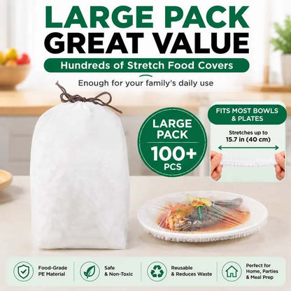 🔥 HOT SALE 🥗 100PCS Stretch Food Covers – Stretch, Cover & Keep Food Fresh with Ease ✨