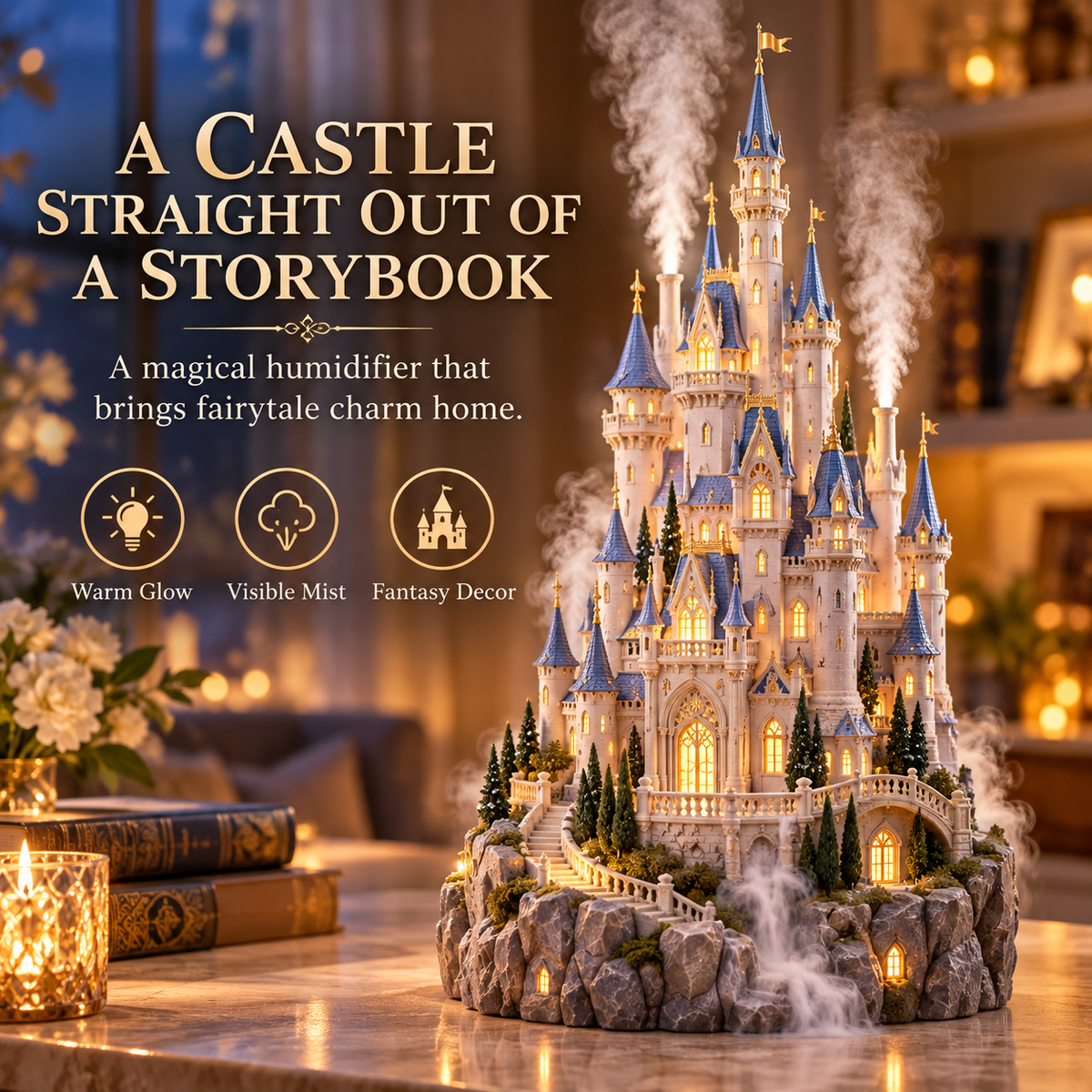 🔥LAST DAY 49% OFF🏰✨ Fairytale Castle Humidifier: A Whisper of Mist, a Warm Window Glow & a Little Magic for Your Home