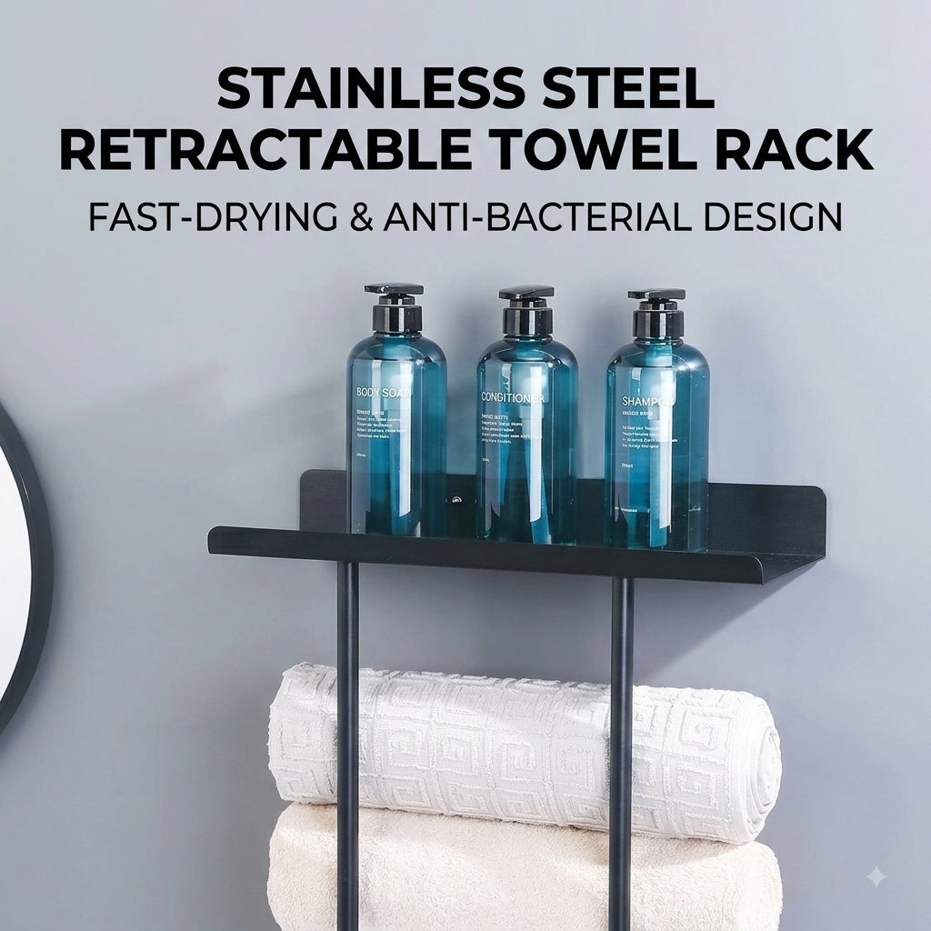 🛁 50% OFF Adjustable 3-in-1 Bathroom Towel Rack & Organizer⭐