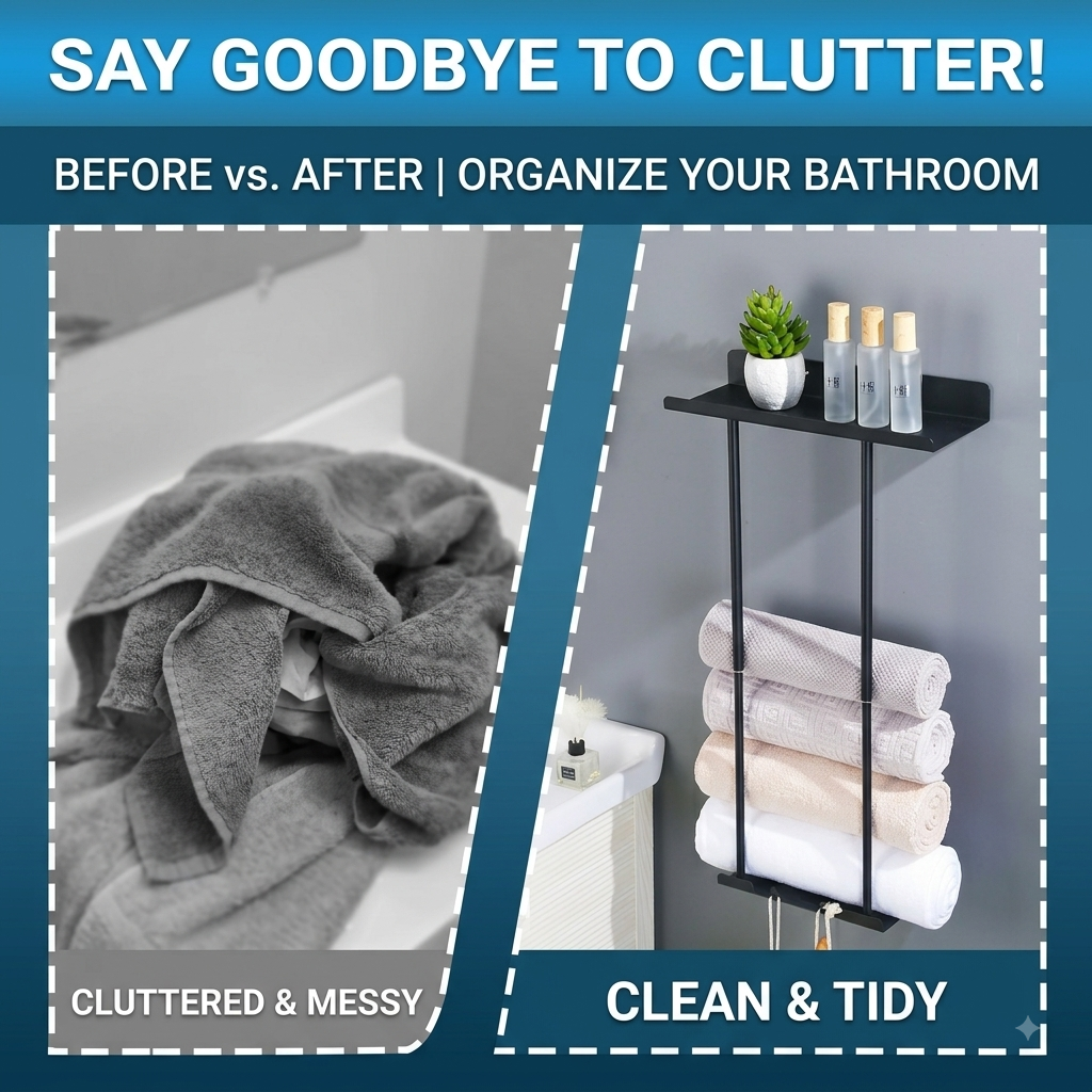 🛁 50% OFF Adjustable 3-in-1 Bathroom Towel Rack & Organizer⭐