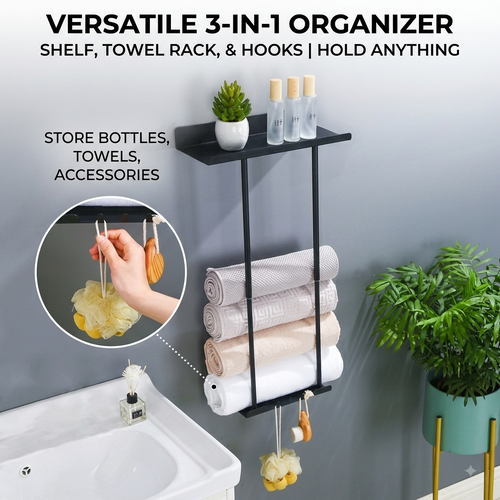 🛁 50% OFF Adjustable 3-in-1 Bathroom Towel Rack & Organizer⭐