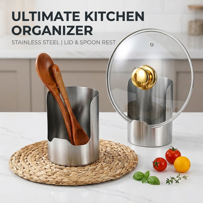 🧑‍🍳 Multi-Functional Kitchen Utensil Holder – Stainless Steel Pot Lid & Utensil Holder for Countertops🛡️✨