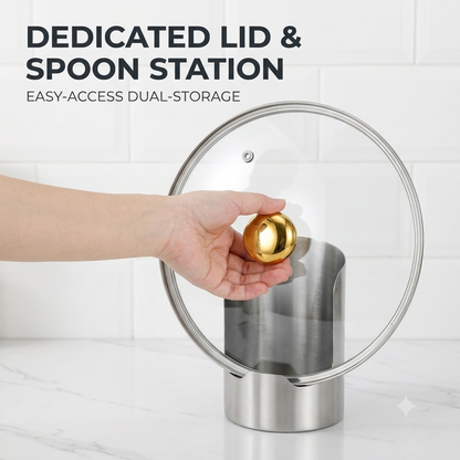 🧑‍🍳 Multi-Functional Kitchen Utensil Holder – Stainless Steel Pot Lid & Utensil Holder for Countertops🛡️✨