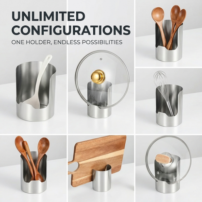 🧑‍🍳 Multi-Functional Kitchen Utensil Holder – Stainless Steel Pot Lid & Utensil Holder for Countertops🛡️✨
