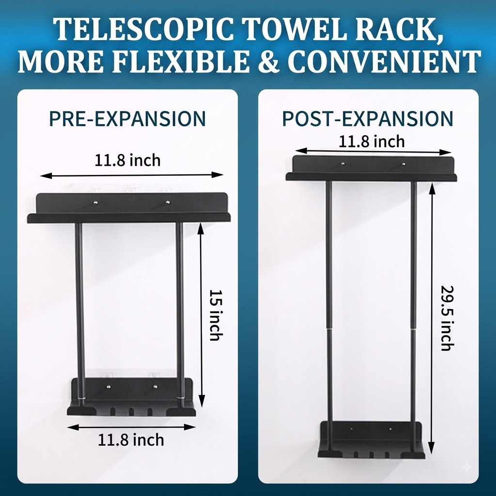 🛁 50% OFF Adjustable 3-in-1 Bathroom Towel Rack & Organizer⭐