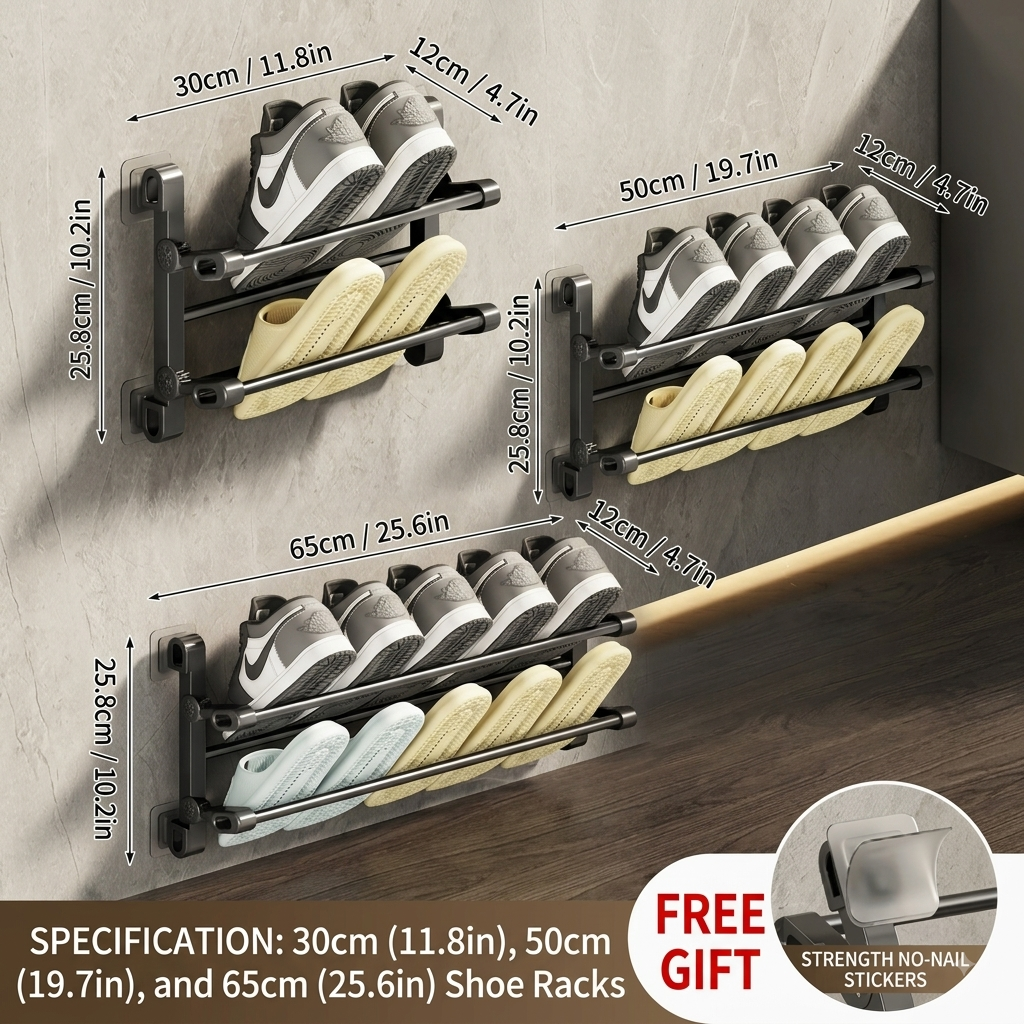 🔥 50% Off Wall-Mounted Slipper Rack – No-Drill Two-Tier Storage