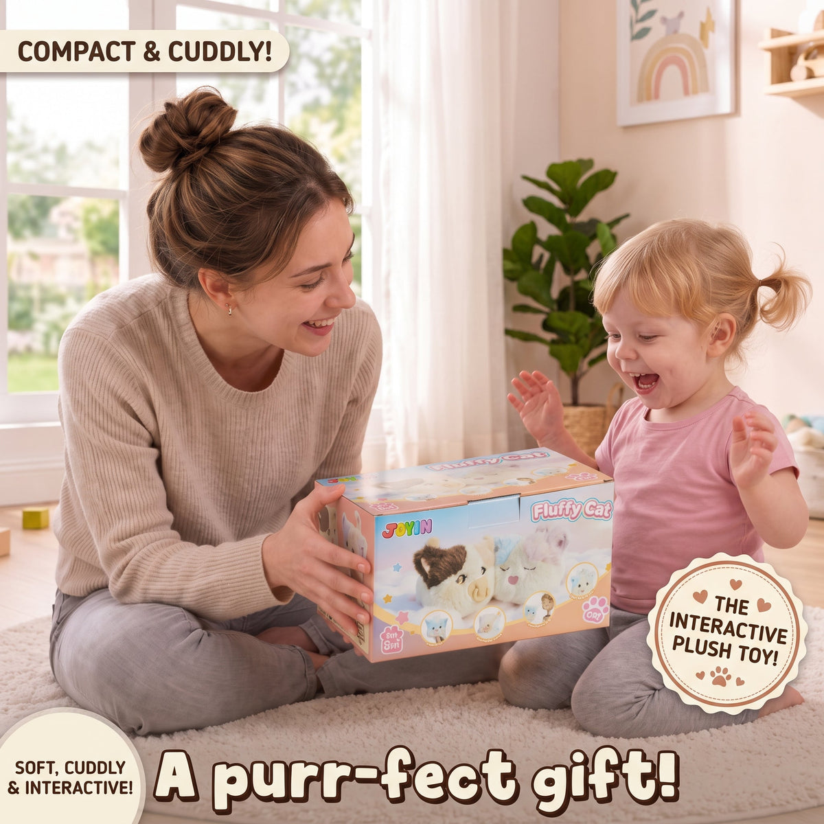🐱 Interactive Plush Fluffy Kitten Toy with Voice Repeating & Magnetic Pacifier 💗