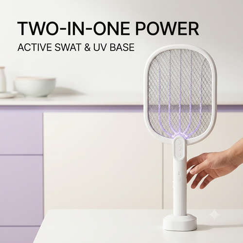 ⚡ Rechargeable Electric Fly Swatter with UV Charging Base for Easy Bug Control