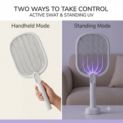 ⚡ Rechargeable Electric Fly Swatter with UV Charging Base for Easy Bug Control