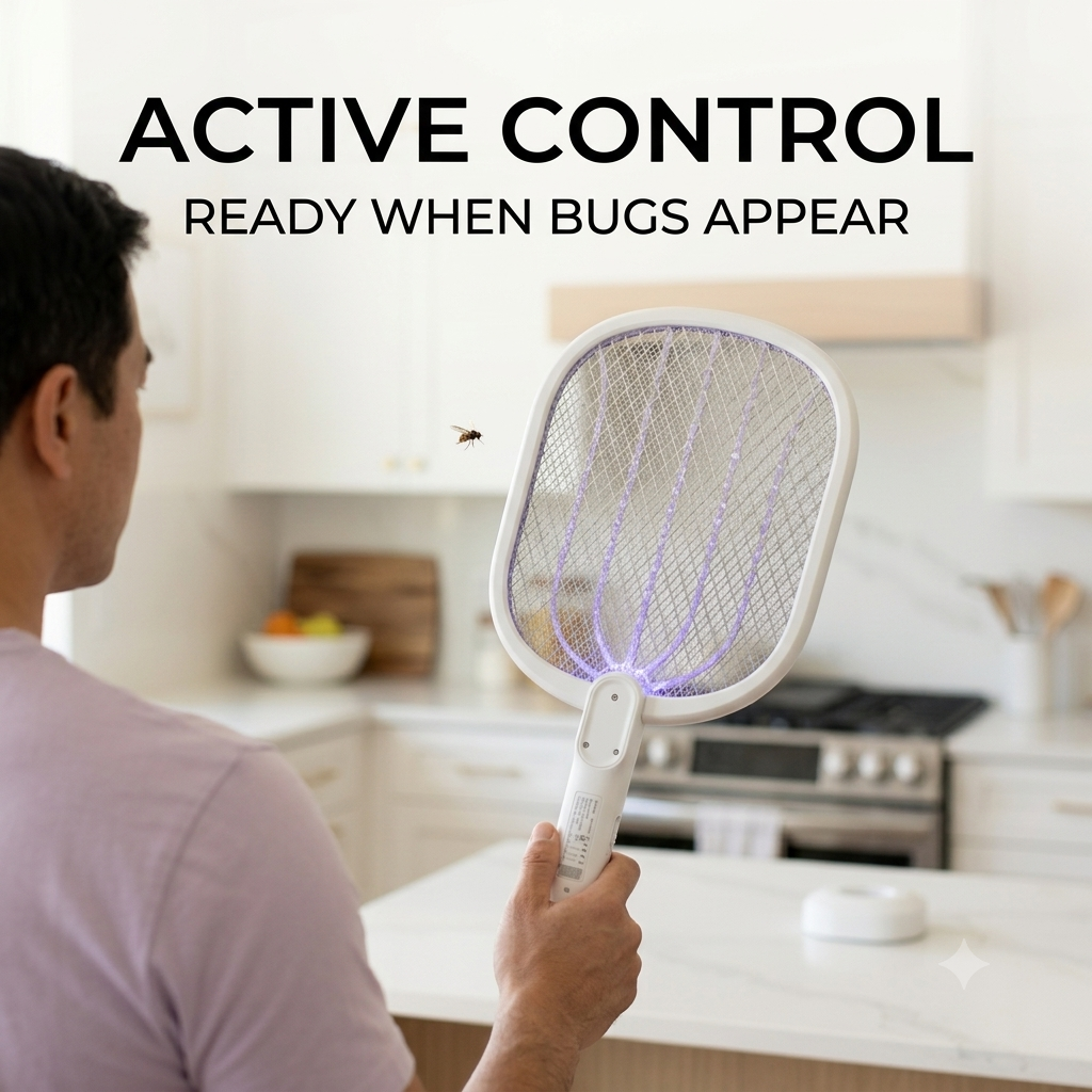 ⚡ Rechargeable Electric Fly Swatter with UV Charging Base for Easy Bug Control