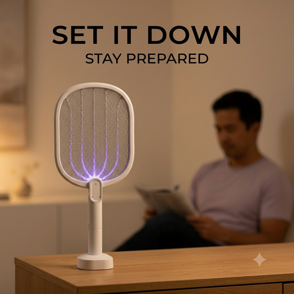 ⚡ Rechargeable Electric Fly Swatter with UV Charging Base for Easy Bug Control