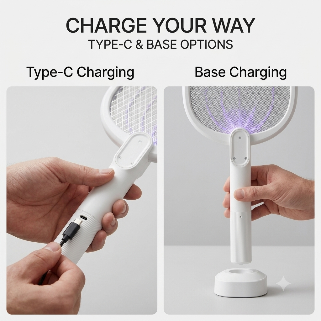 ⚡ Rechargeable Electric Fly Swatter with UV Charging Base for Easy Bug Control
