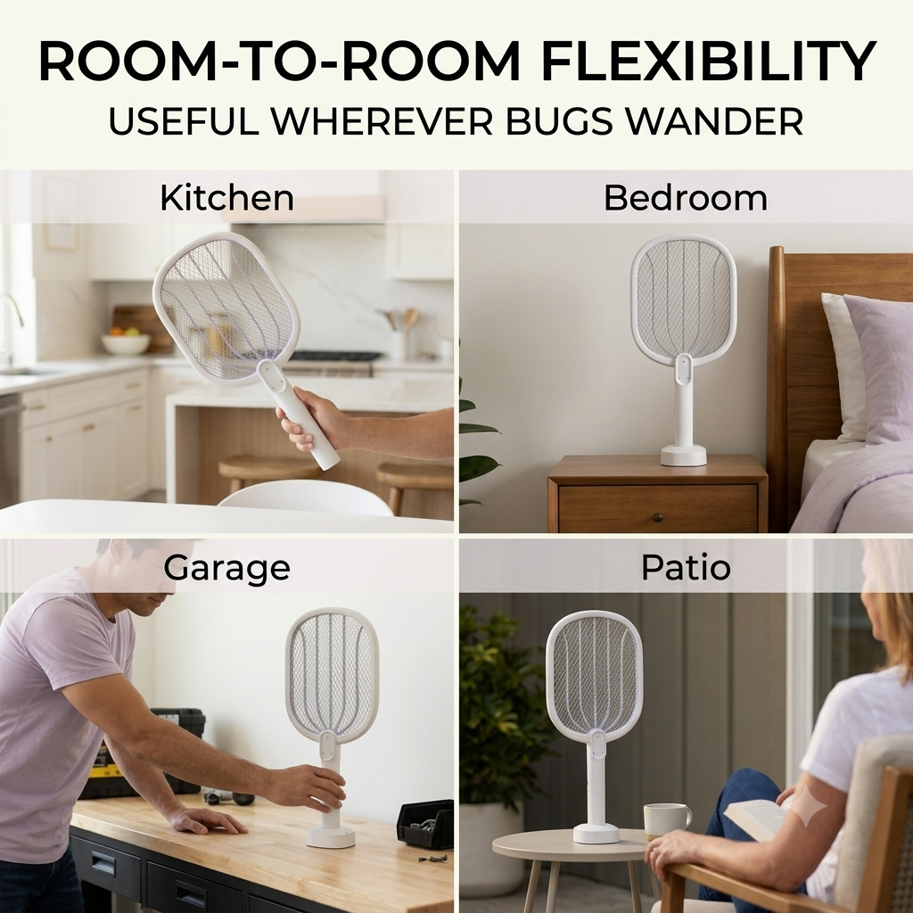 ⚡ Rechargeable Electric Fly Swatter with UV Charging Base for Easy Bug Control