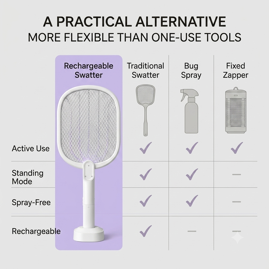 ⚡ Rechargeable Electric Fly Swatter with UV Charging Base for Easy Bug Control