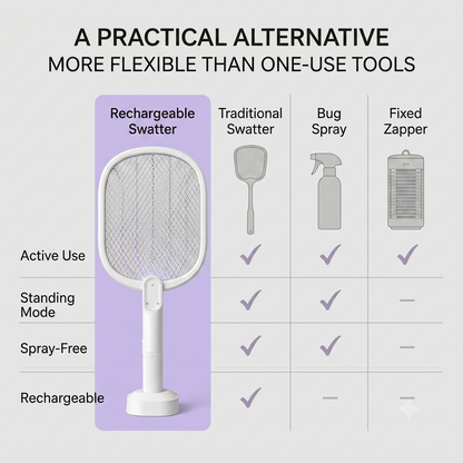 ⚡ Rechargeable Electric Fly Swatter with UV Charging Base for Easy Bug Control