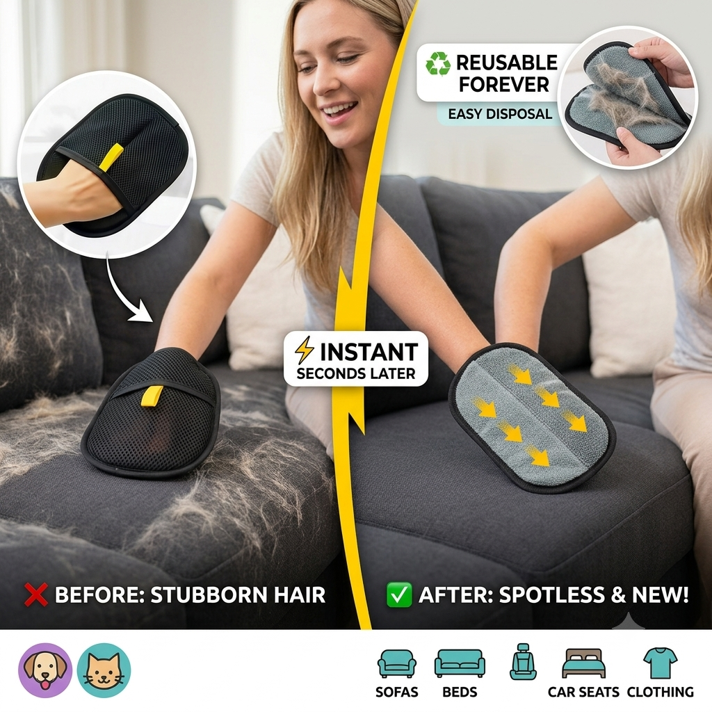 Magic Pet Hair Remover Glove-No Sticky Rolls, No Batteries, No Hassle.