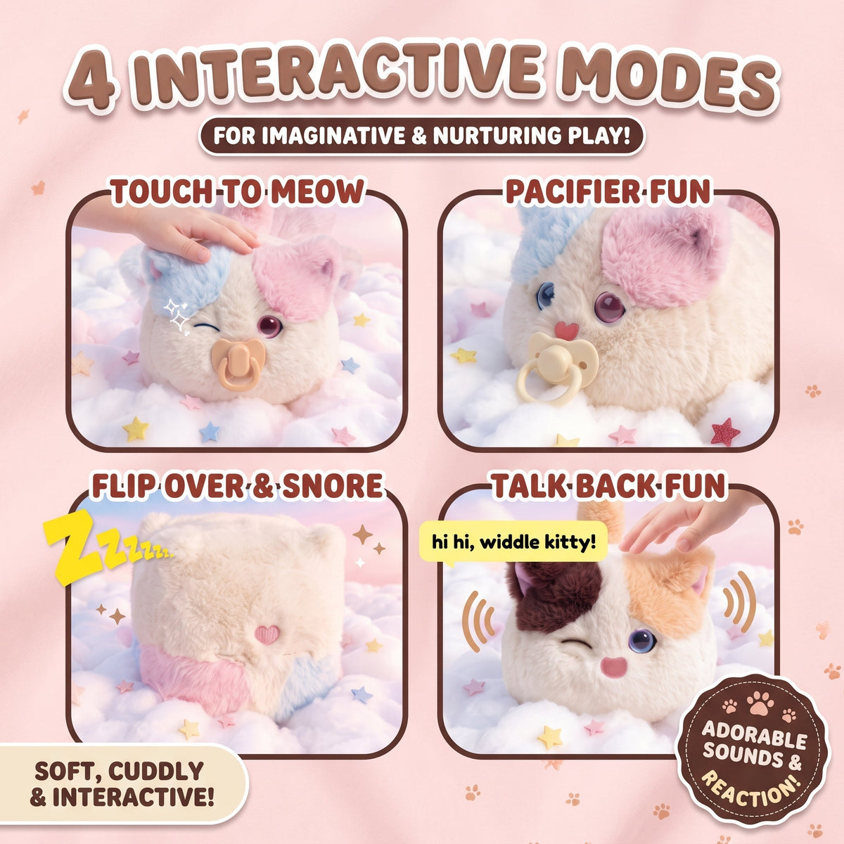 🐱 Interactive Plush Fluffy Kitten Toy with Voice Repeating & Magnetic Pacifier 💗