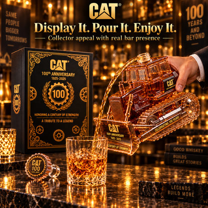 🚜 CAT 100th Anniversary Bulldozer Lead-Free Crystal Whiskey Decanter Collector's Gift 🥃