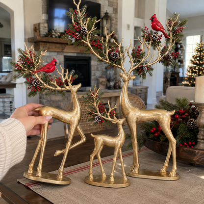 🦌❤️ Forest Cardinal Gold Reindeer — Illuminated Christmas Reindeer Decoration