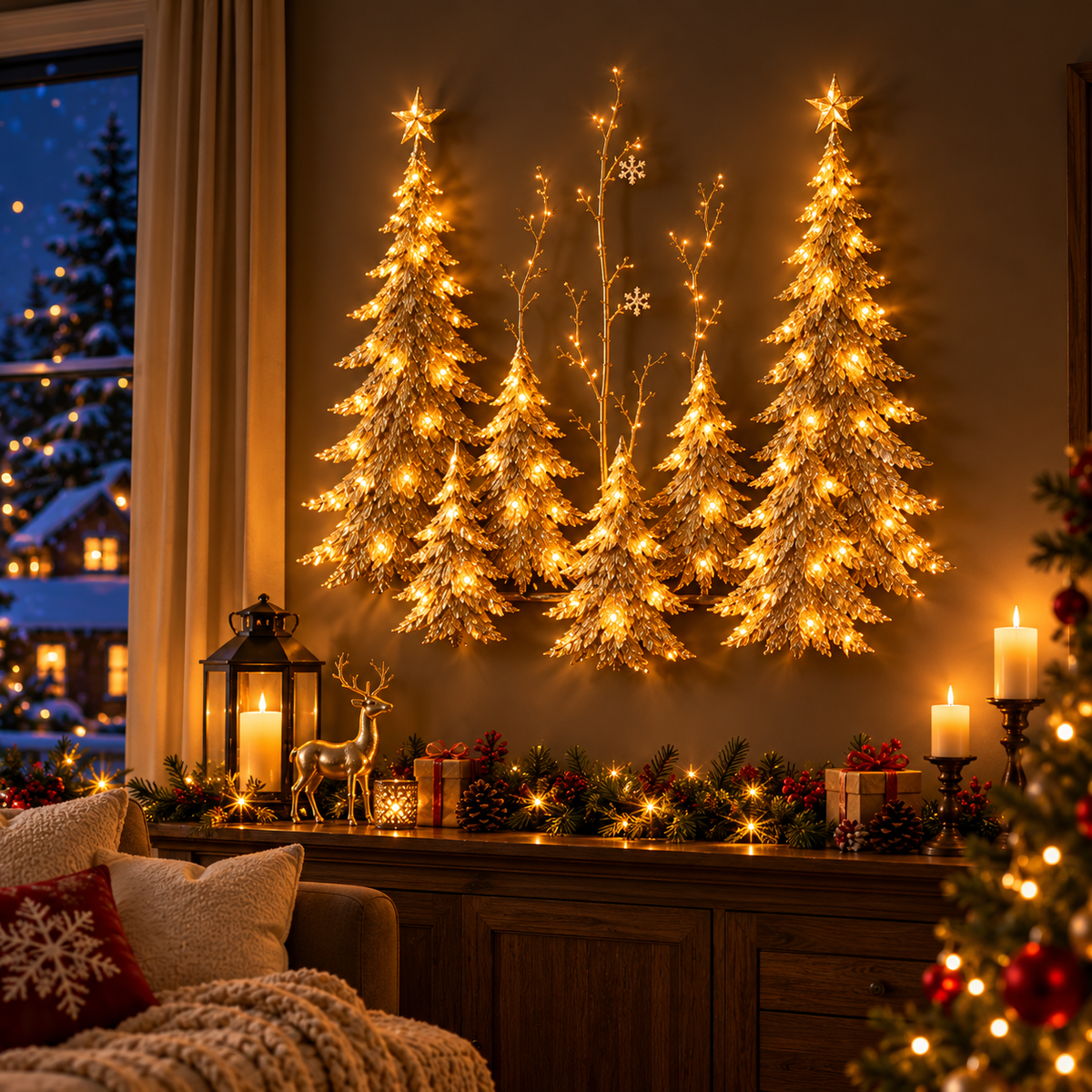 Golden Forest Glow– Lighted Christmas Wall Decor