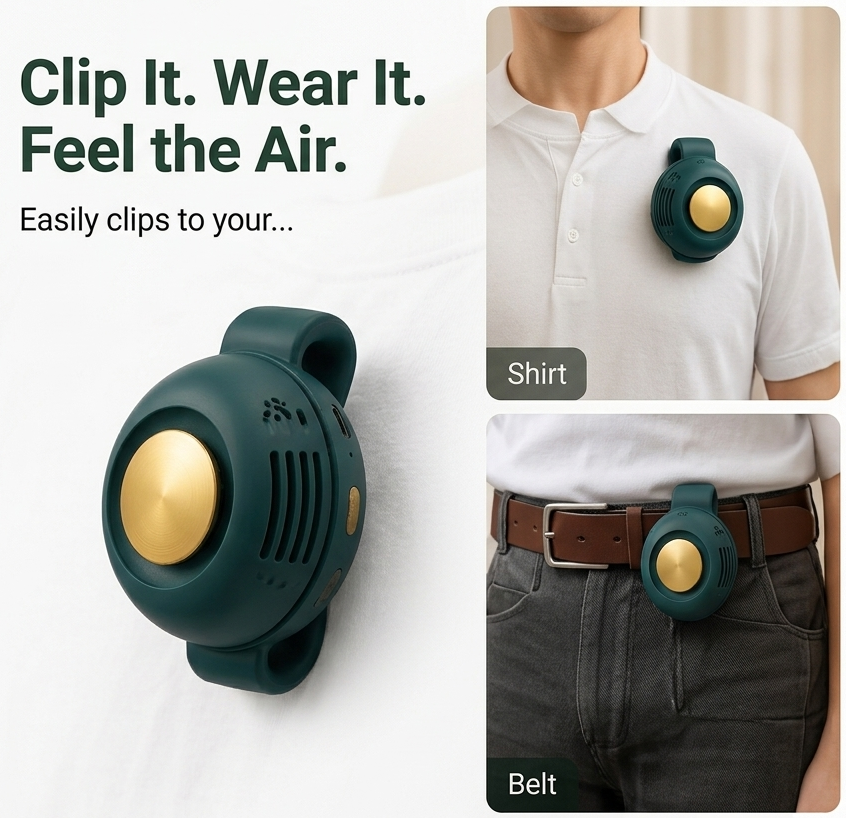 Rechargeable Clip-On Wearable Fan for Hands-Free Summer Comfort☀️