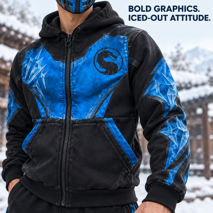 ❄️ Ice Ninja Zip-Up Hoodie – Bold Armor-Inspired Graphics, Instant Character Energy 🎮