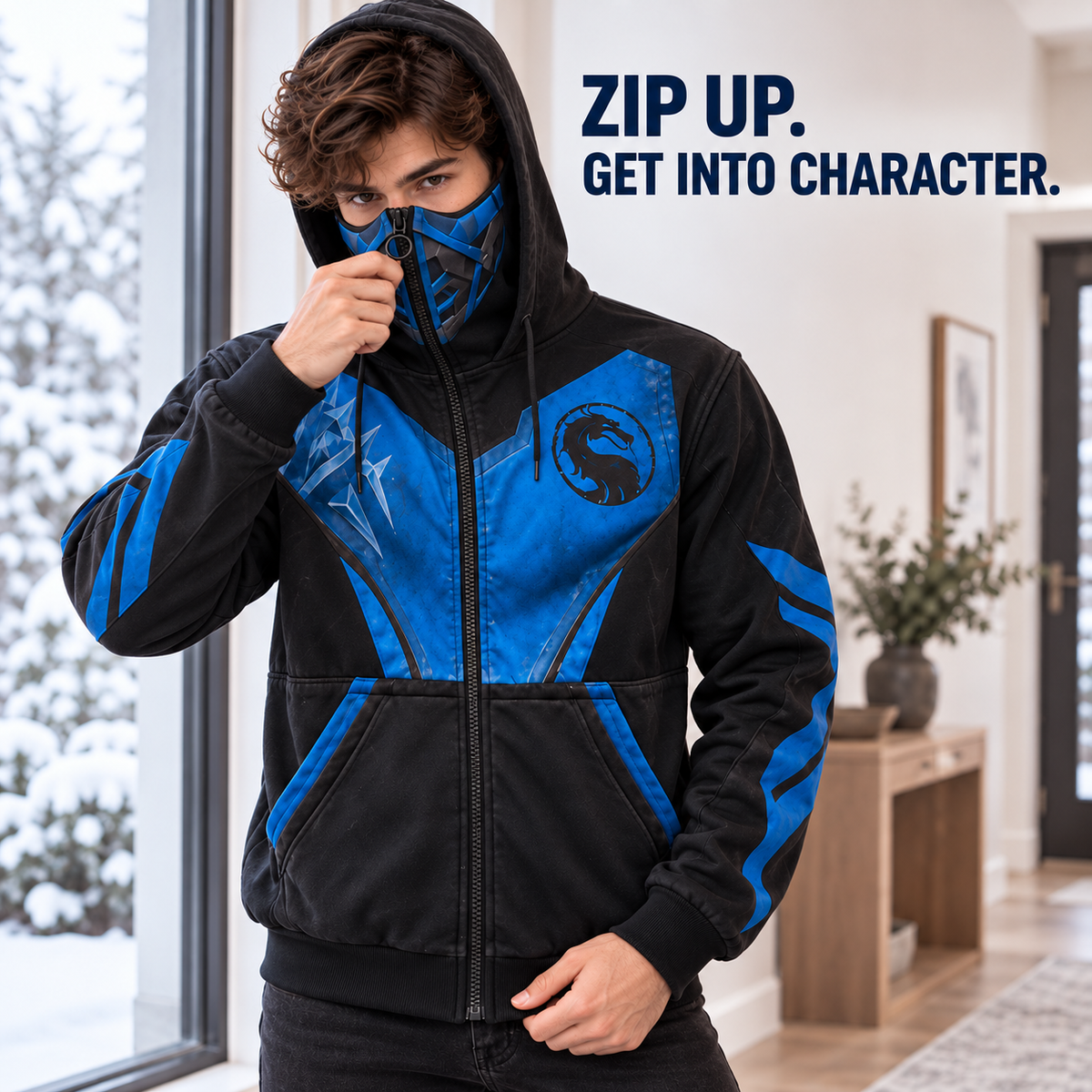❄️ Ice Ninja Zip-Up Hoodie – Bold Armor-Inspired Graphics, Instant Character Energy 🎮