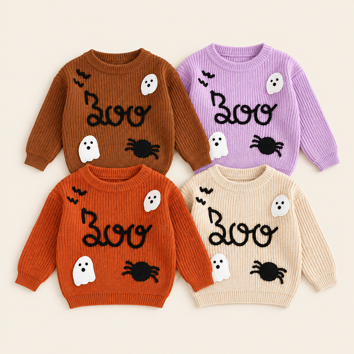 👻Kids Halloween Boo Ghost Knit Sweater – Cute Fall Pullover 🎃