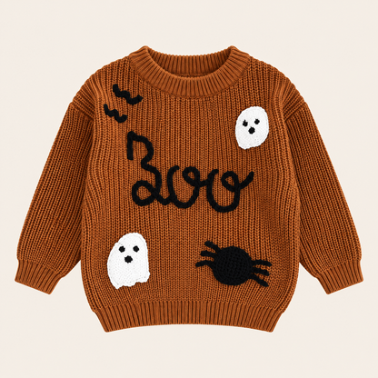 👻Kids Halloween Boo Ghost Knit Sweater – Cute Fall Pullover 🎃