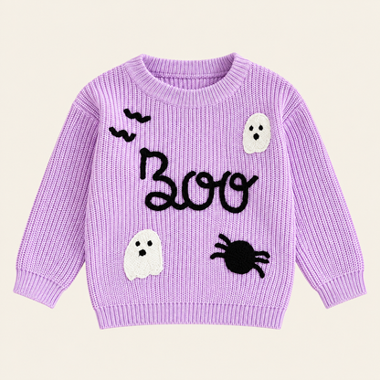 👻Kids Halloween Boo Ghost Knit Sweater – Cute Fall Pullover 🎃