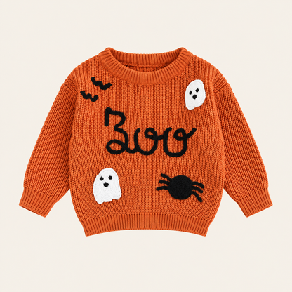 👻Kids Halloween Boo Ghost Knit Sweater – Cute Fall Pullover 🎃