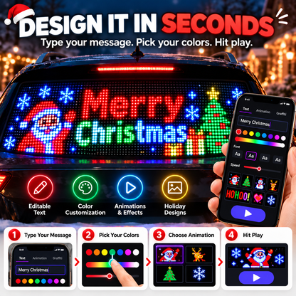 🚗🎄 Smart LED Pixel Car Display — App-Controlled Custom Text, Colors & Animations