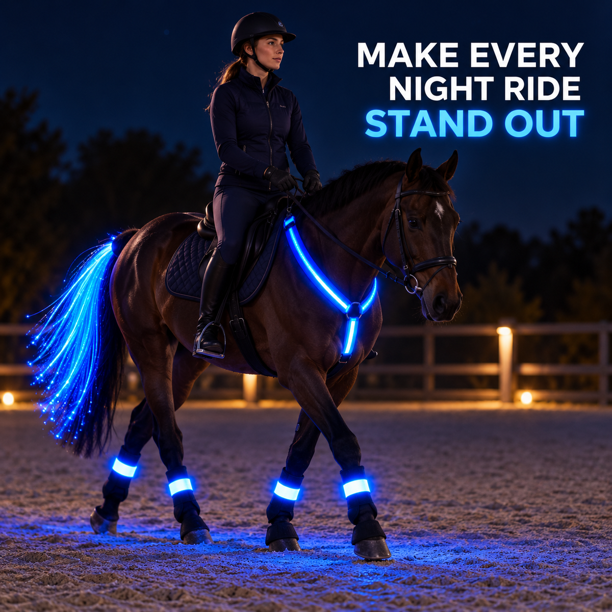 NightGlow™ LED Horse Gear Set – Light-Up Chest Harness, 4 Leg Bands & Tail Strand